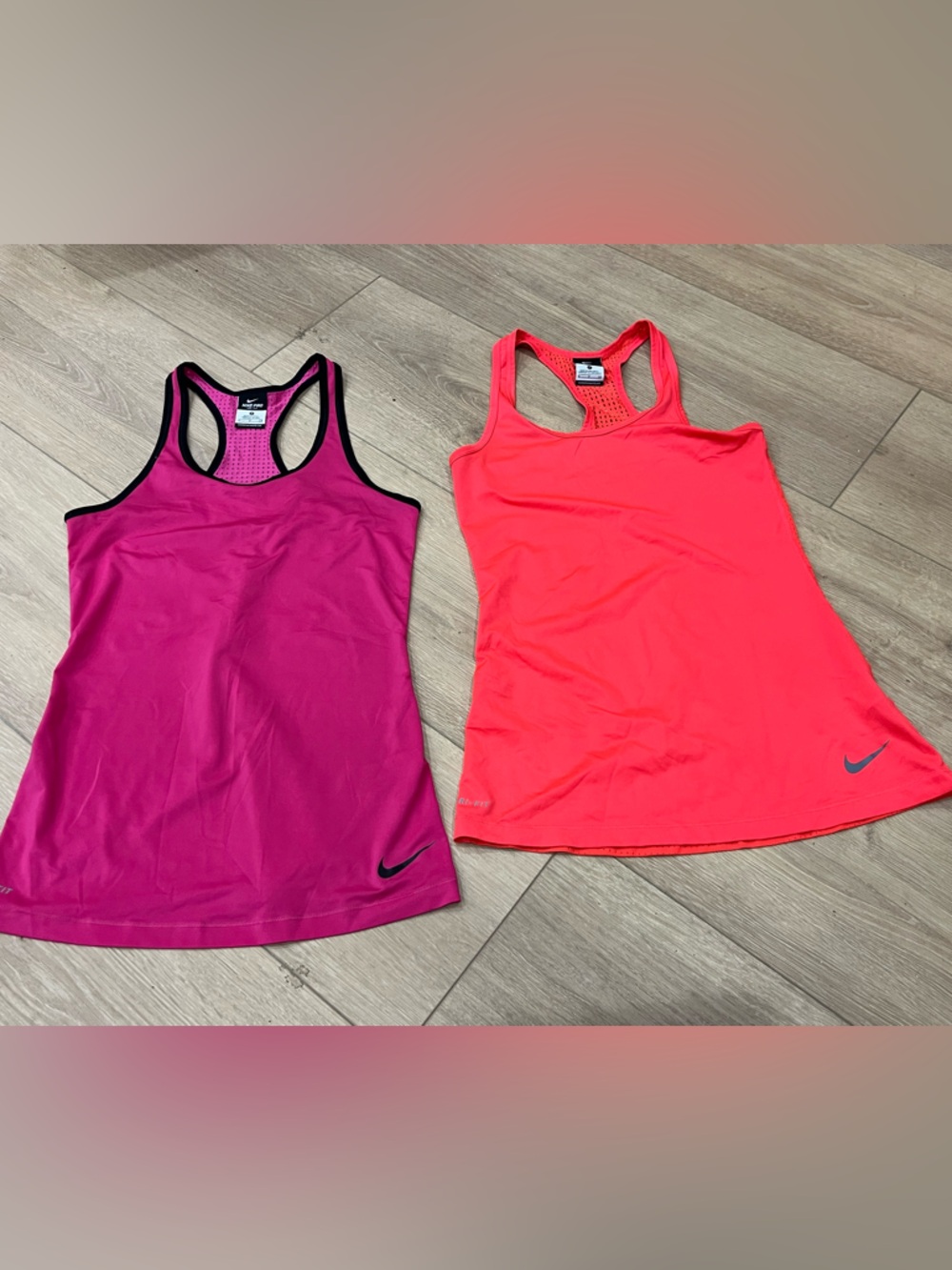 Nike Racerback Performance Tanks - Fuchsia Pink & Coral Size S Small Two Set